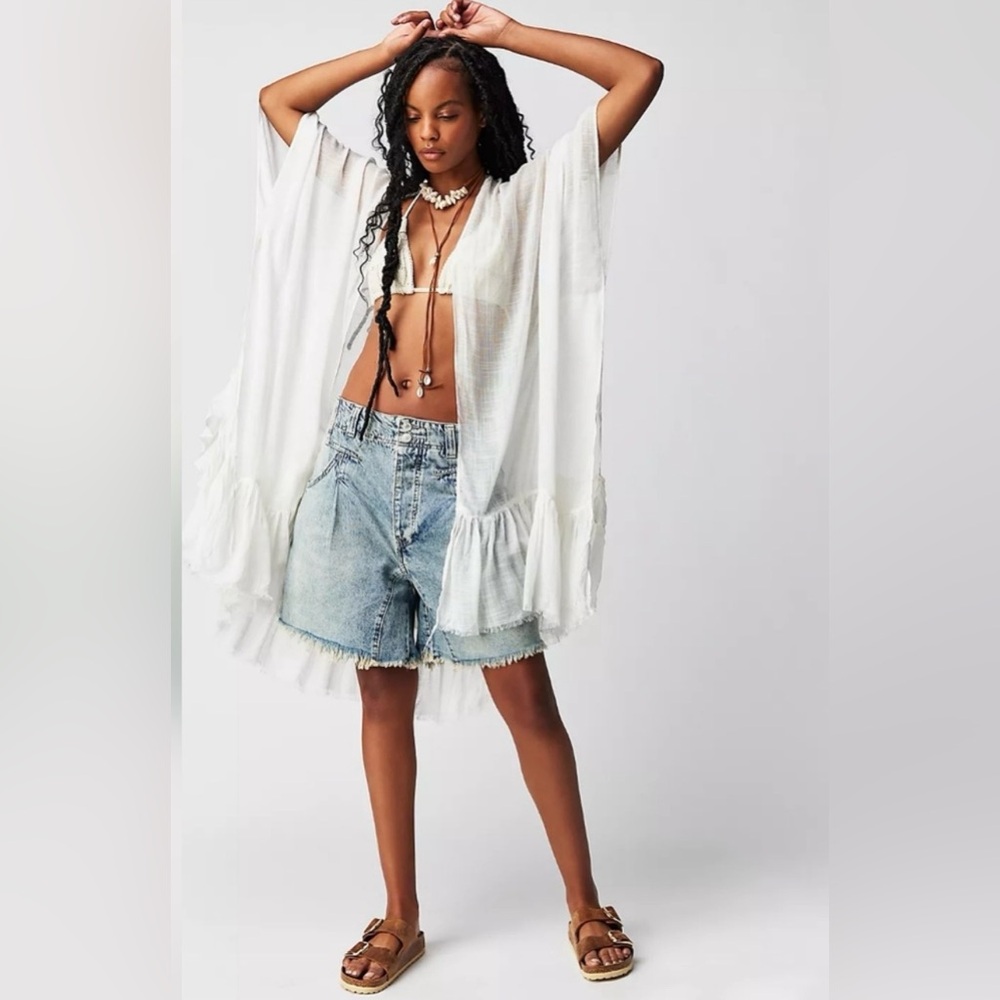 Free People Whisper Washed Ruffle Kimono